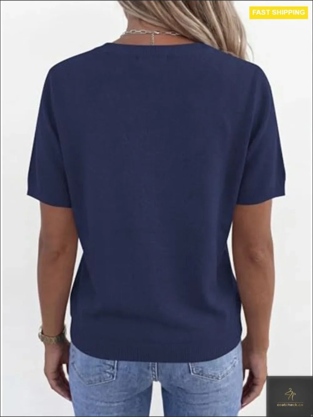 V Neck Short Sleeve Pullover Sweater Lightweight Business Casual Knit Top_4